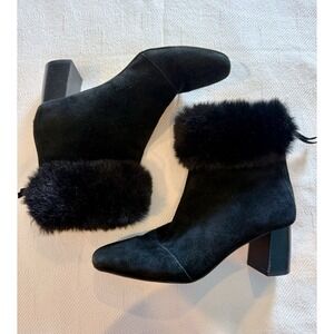 $239 Talbot's Suede Crawford Shearling Fur Trim Booties Ankle Back Zip S. 6.5
